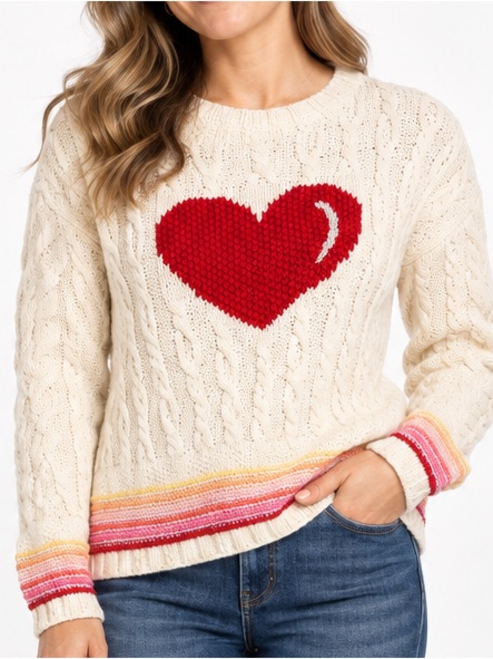 Karen Scott Heart Cable Knit Sweater Size L